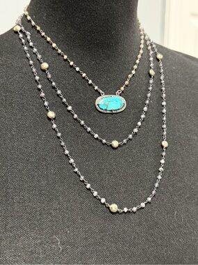 Ela Rae Layered Necklace Set Turquoise Pendant Long Beaded Necklace Boho Luxe
